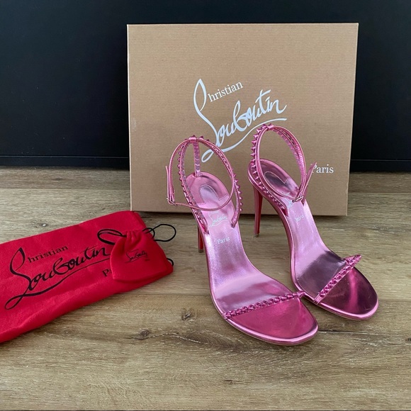 Christian Louboutin Shoes - Christian Louboutin So Me 100 Metallic Pink Studded Heels Size 38.5